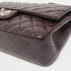 Pre Owned Chanel Burgundy Quilted Caviar Leather Medium Classic Double Flap Bag