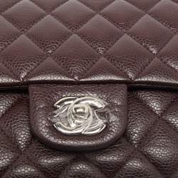Pre Owned Chanel Burgundy Quilted Caviar Leather Medium Classic Double Flap Bag