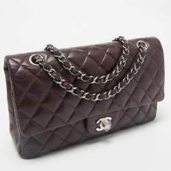 Pre Owned Chanel Burgundy Quilted Caviar Leather Medium Classic Double Flap Bag