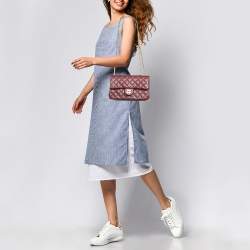 Pre Owned Chanel Burgundy Quilted Leather Medium Camellia Crush Flap Bag 