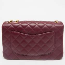 Pre Owned Chanel Burgundy Quilted Leather Medium Camellia Crush Flap Bag 