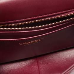 Pre Owned Chanel Burgundy Quilted Leather Medium Camellia Crush Flap Bag 