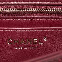 Pre Owned Chanel Burgundy Quilted Leather Medium Camellia Crush Flap Bag 