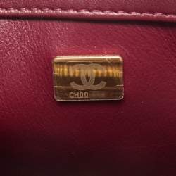 Pre Owned Chanel Burgundy Quilted Leather Medium Camellia Crush Flap Bag 