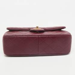 Pre Owned Chanel Burgundy Quilted Leather Medium Camellia Crush Flap Bag 