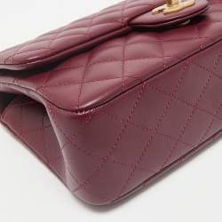 Pre Owned Chanel Burgundy Quilted Leather Medium Camellia Crush Flap Bag 