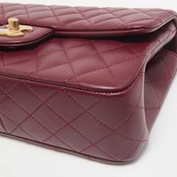 Pre Owned Chanel Burgundy Quilted Leather Medium Camellia Crush Flap Bag 