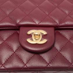 Pre Owned Chanel Burgundy Quilted Leather Medium Camellia Crush Flap Bag 