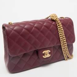 Pre Owned Chanel Burgundy Quilted Leather Medium Camellia Crush Flap Bag 