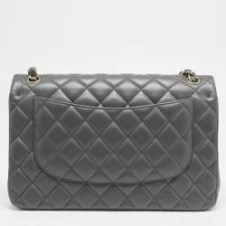 Pre Owned Chanel Grey Quilted Leather Jumbo Classic Double Flap Bag