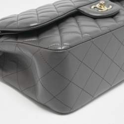 Pre Owned Chanel Grey Quilted Leather Jumbo Classic Double Flap Bag