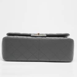 Pre Owned Chanel Grey Quilted Leather Jumbo Classic Double Flap Bag
