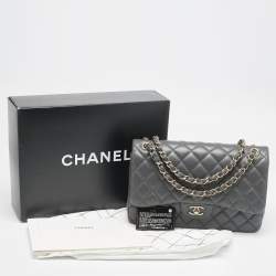 Pre Owned Chanel Grey Quilted Leather Jumbo Classic Double Flap Bag