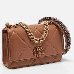 Chanel Brown Quilted Leather 19 Flap Wallet on Chain