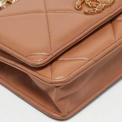 Chanel Brown Quilted Leather 19 Flap Wallet on Chain