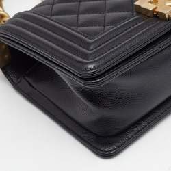 Chanel Black Quilted Caviar Leather Mini Boy Flap Bag