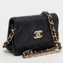 مملوكة مسبقًا Chanel Black Quilted Caviar Leather CC Coin Purse on Chain