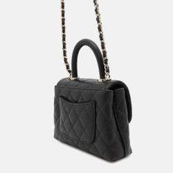 Chanel Matelassé Coco Handle Black Caviar Leather Mini 2Way Hand Bag