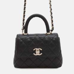 Chanel Matelassé Coco Handle Black Caviar Leather Mini 2Way Hand Bag