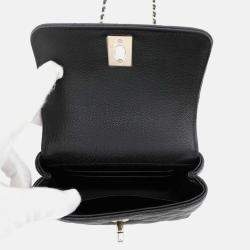 Chanel Matelassé Coco Handle Black Caviar Leather Mini 2Way Hand Bag