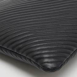 Pre Owned Chanel Black Leather Boy Chevron Large O-Case Zip Pouch