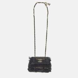 Pre Owned Chanel Black Denim Mood Chain Clutch