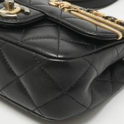 Pre Owned Chanel Black Quilted Leather Mini Coco Clips Classic Flap Bag