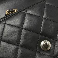 Pre Owned Chanel Black Quilted Leather Mini Coco Clips Classic Flap Bag