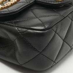 Pre Owned Chanel Black Quilted Leather Mini Coco Clips Classic Flap Bag