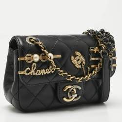 Pre Owned Chanel Black Quilted Leather Mini Coco Clips Classic Flap Bag