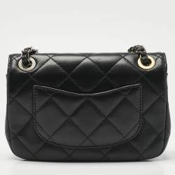 Pre Owned Chanel Black Quilted Leather Mini Coco Clips Classic Flap Bag
