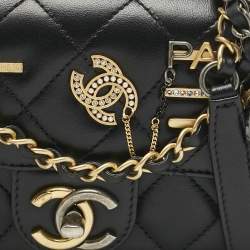 Pre Owned Chanel Black Quilted Leather Mini Coco Clips Classic Flap Bag