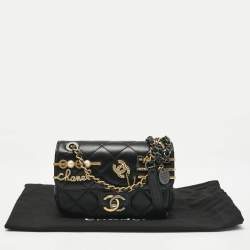 Pre Owned Chanel Black Quilted Leather Mini Coco Clips Classic Flap Bag