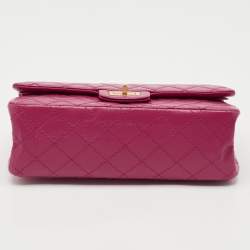 Pre Owned Chanel Fuchsia Quilted Aged Leather Reissue 2.55 Classic 225 Flap Bag