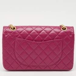 Pre Owned Chanel Fuchsia Quilted Aged Leather Reissue 2.55 Classic 225 Flap Bag