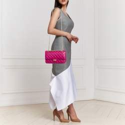 Pre Owned Chanel Fuchsia Quilted Aged Leather Reissue 2.55 Classic 225 Flap Bag