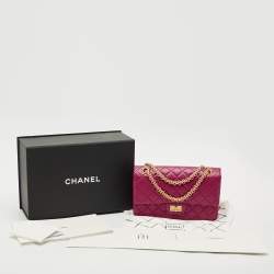 Pre Owned Chanel Fuchsia Quilted Aged Leather Reissue 2.55 Classic 225 Flap Bag