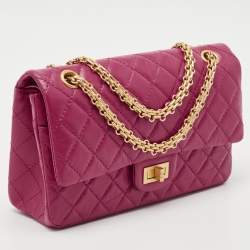 Pre Owned Chanel Fuchsia Quilted Aged Leather Reissue 2.55 Classic 225 Flap Bag