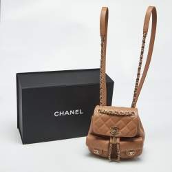 Pre Owned Chanel Tan Quilted Caviar Leather Mini Duma Backpack