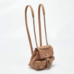 Pre Owned Chanel Tan Quilted Caviar Leather Mini Duma Backpack