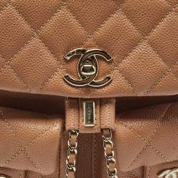 Pre Owned Chanel Tan Quilted Caviar Leather Mini Duma Backpack
