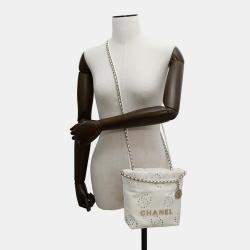 Pre Owned Chanel 22 Mini White Shiny Calf Leather Handbag