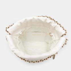 Pre Owned Chanel 22 Mini White Shiny Calf Leather Handbag