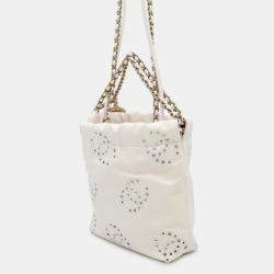 Pre Owned Chanel 22 Mini White Shiny Calf Leather Handbag