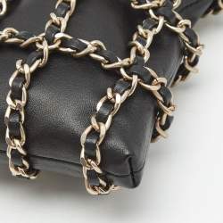 Pre Owned Chanel Black Leather Tech Me Out Clutch with Chain
