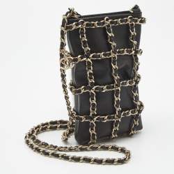 Pre Owned Chanel Black Leather Tech Me Out Clutch with Chain