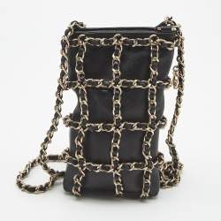 Pre Owned Chanel Black Leather Tech Me Out Clutch with Chain