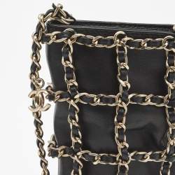 Pre Owned Chanel Black Leather Tech Me Out Clutch with Chain