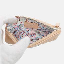 Pre Owned Chanel CC Logo Mini Beige Caviar Leather Pouch Bag