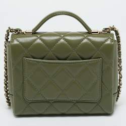 Pre Owned Chanel Green Quilted Leather Mini Flap Top Handle Bag